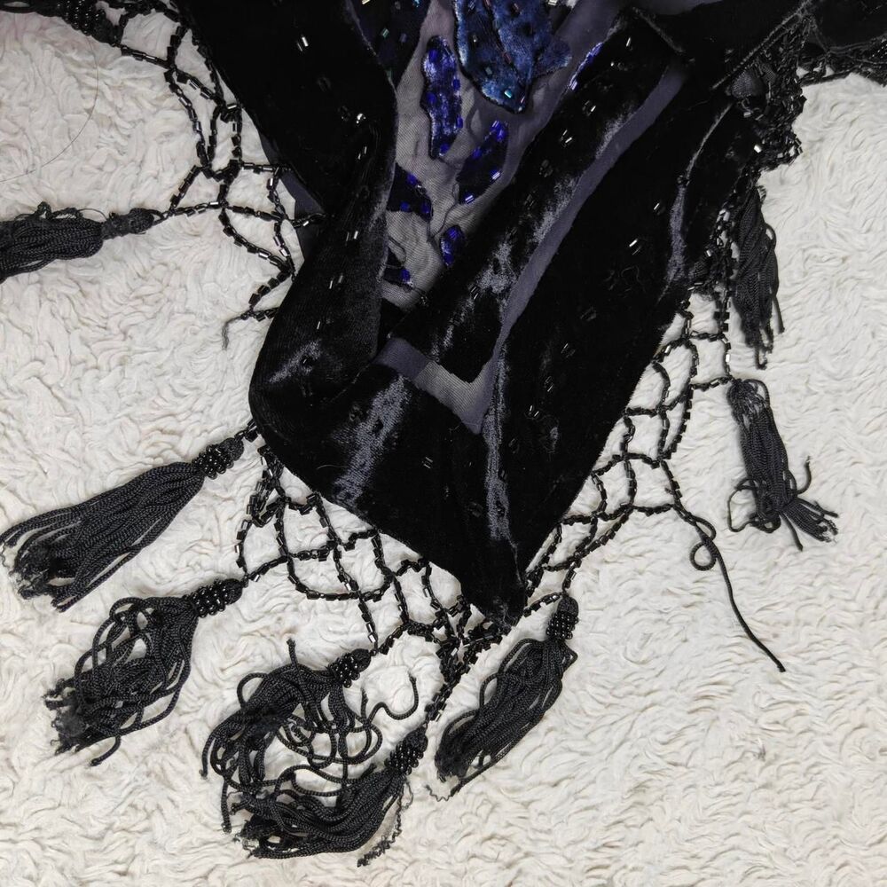 Y2K Black Silk Velvet Beaded Fairygoth Halter Top - Picture 5 of 7